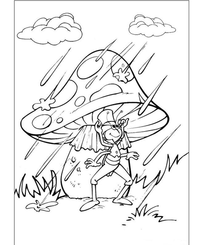 Flip Under The Mushroom In The Rain  Coloring Page